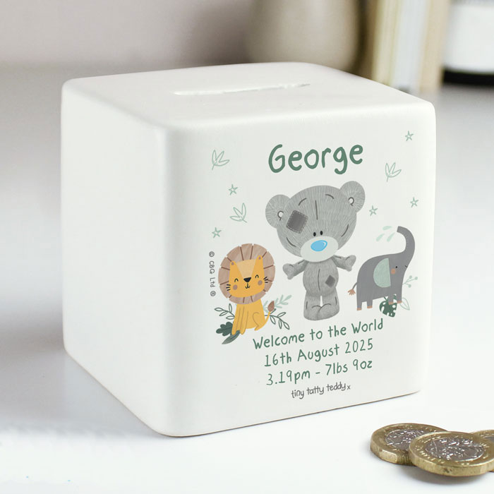 Personalised Tiny Tatty Teddy Jungle Animals Money Box