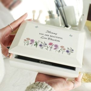 Personalised Wild Flowers Women's Wooden Jewellery Box