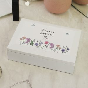 Personalised Wild Flowers Women's Wooden Jewellery Box