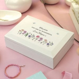 Personalised Wild Flowers Women's Wooden Jewellery Box