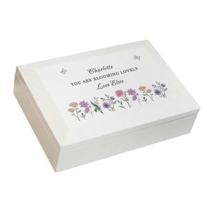 Personalised Wild Flowers Women's Wooden Jewellery Box