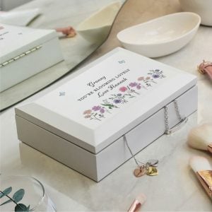 Personalised Wild Flowers Women's Wooden Jewellery Box