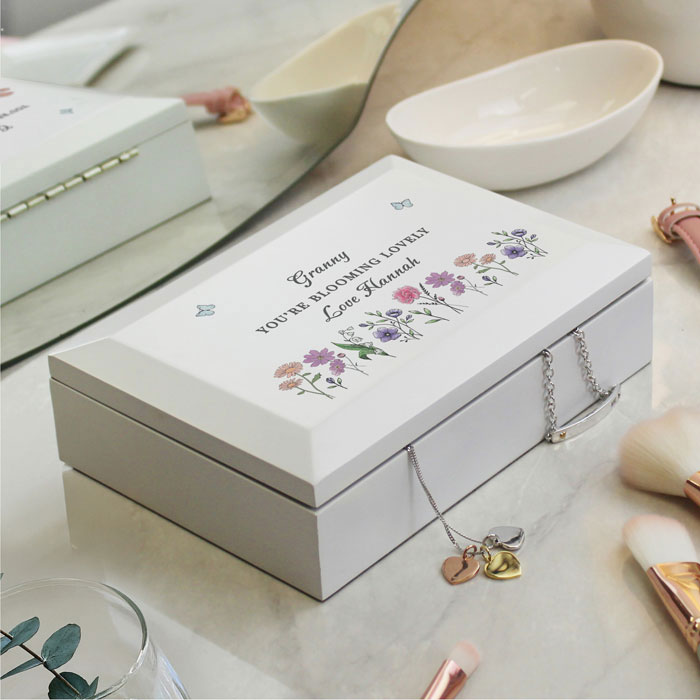 Personalised Wild Flowers Women's Wooden Jewellery Box