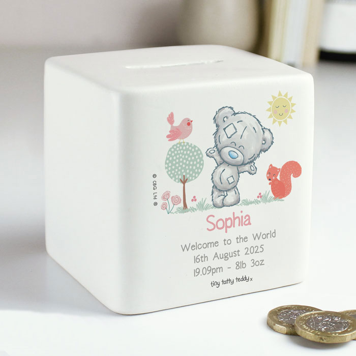 Personalised Tiny Tatty Teddy Woodland Animal Money Box