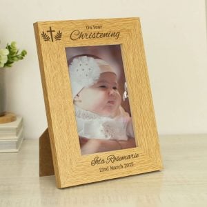Personalised Christening 6x4 Inch Oak Veneer Photo Frame