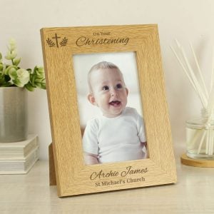 Personalised Christening 6x4 Inch Oak Veneer Photo Frame