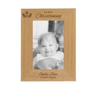 Personalised Christening 6x4 Inch Oak Veneer Photo Frame
