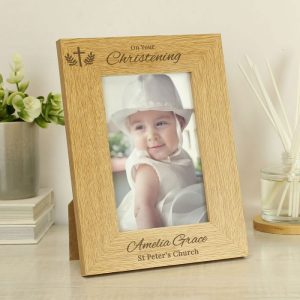 Personalised Christening 6x4 Inch Oak Veneer Photo Frame