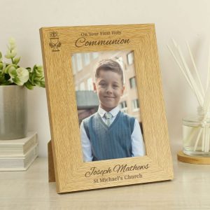 Personalised Holy Communion 6x4 Inch Oak Veneer Photo Frame