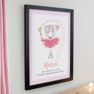 Girl's Personalised Princess Ballerina Black Poster Frame