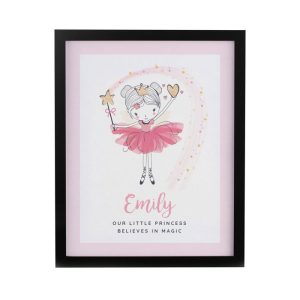 Girl's Personalised Princess Ballerina Black Poster Frame