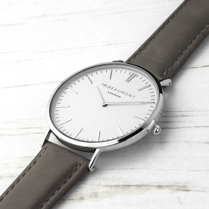 Mr Beaumont Personalised Men's Leather Watch In Ash
