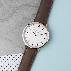 Personalised Mr Beaumont Vintage Mens Leather Watch in Brown