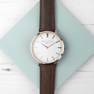 Personalised Mr Beaumont Vintage Mens Leather Watch in Brown