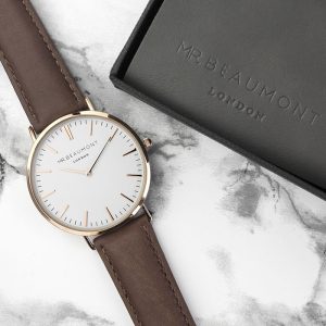 Personalised Mr Beaumont Vintage Mens Leather Watch in Brown