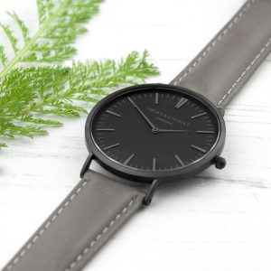 Personalised Mr Beaumont Men's Ash Leather Watch Black Face