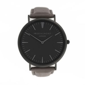 Personalised Mr Beaumont Men's Ash Leather Watch Black Face