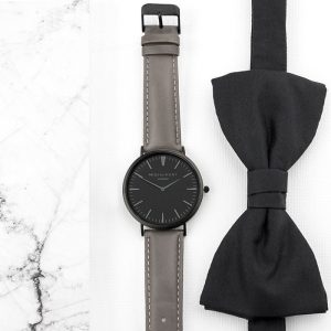 Personalised Mr Beaumont Men's Ash Leather Watch Black Face