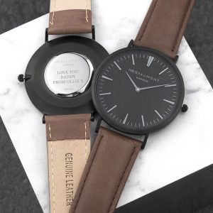 Personalised Mr Beaumont Mens Brown Leather Watch Black Face