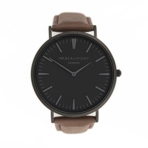 Personalised Mr Beaumont Mens Brown Leather Watch Black Face