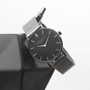 Personalised Men's Metallic Silver Watch With Black Face