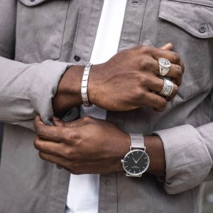 Personalised Men's Metallic Silver Watch With Black Face