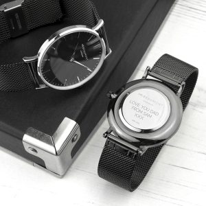 Personalised Men's Metallic Grey Watch With Black Face