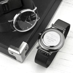Personalised Men's Metallic Grey Watch With Black Face
