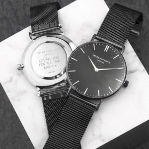 Personalised Men's Metallic Grey Watch With Black Face