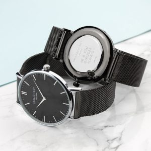 Personalised Men's Metallic Grey Watch With Black Face