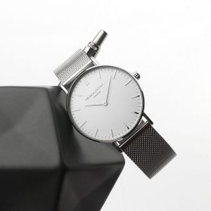 Personalised Men's Metallic Silver Watch With White Face