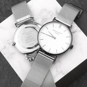 Personalised Men's Metallic Silver Watch With White Face