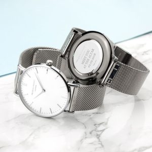 Personalised Men's Metallic Silver Watch With White Face