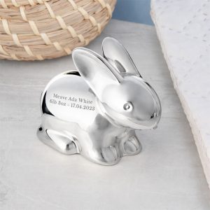 Personalised Engraved Silver Plated Bunny Rabbit Money Box