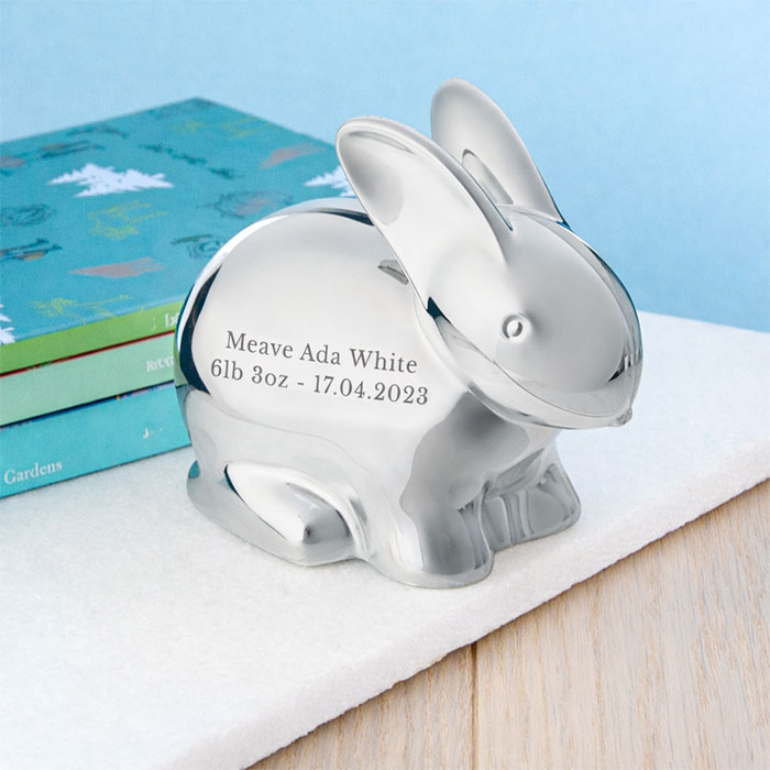 Personalised Engraved Silver Plated Bunny Rabbit Money Box
