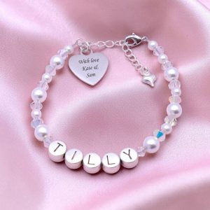 Pewter Name Bracelet with Engraved Stainless Steel Heart