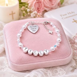 Pewter Name Bracelet with Engraved Stainless Steel Heart