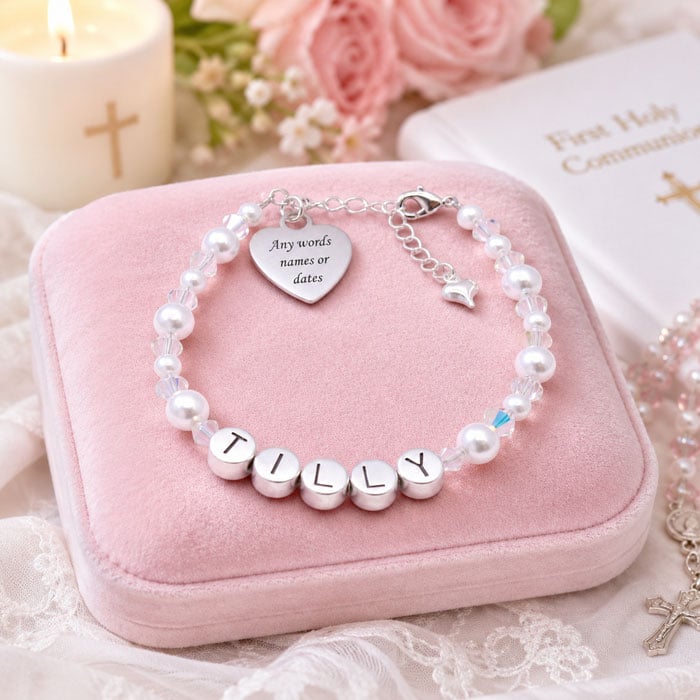 Pewter Name Bracelet with Engraved Stainless Steel Heart