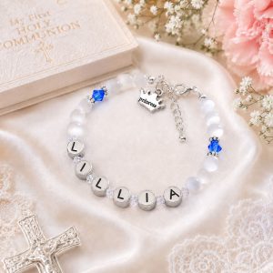 Girl's Personalised Birthstone Bracelet With Pewter Letters
