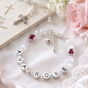 Girl's Personalised Birthstone Bracelet With Pewter Letters