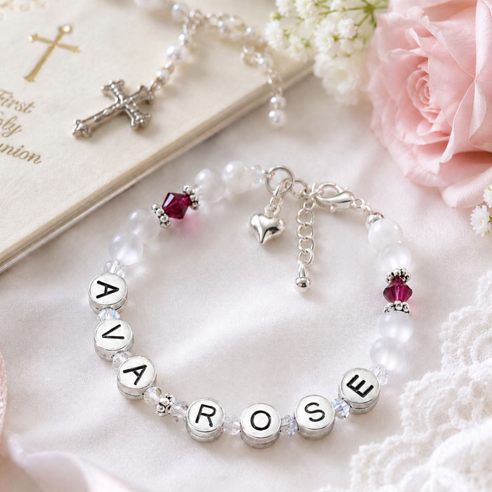 Girl's Personalised Birthstone Bracelet With Pewter Letters