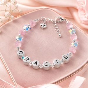Girl's Name Bracelet With Cats Eyes & Crystal Butterflies