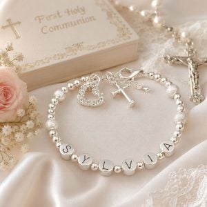 Girl's Pewter Name Bracelet for First Holy Communion