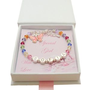 Personalised Name Bracelet With Rainbow Crystals & Butterfly