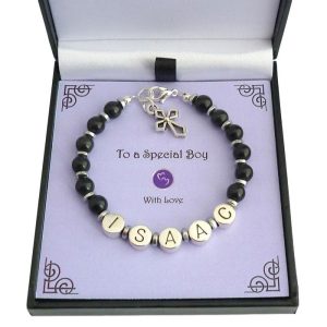 Personalised Boy's Pewter Name Bracelet With Cross