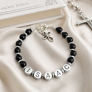 Personalised Boy's Pewter Name Bracelet With Cross
