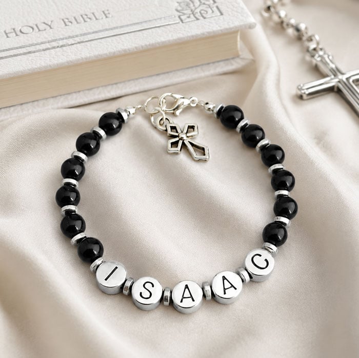 Personalised Boy's Pewter Name Bracelet With Cross