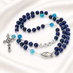 Personalised Pewter Name Lapis Lazuli Rosary Beads