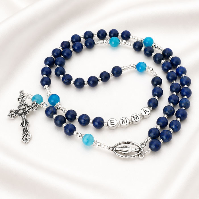 Personalised Pewter Name Lapis Lazuli Rosary Beads