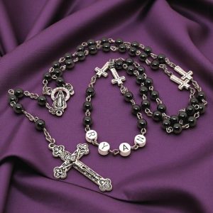 Personalised Pewter & Hematite Rosary Beads with Any Name